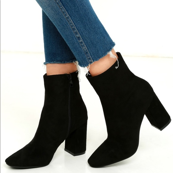 Shoes - Black vegan suede mid-calf heeled boots